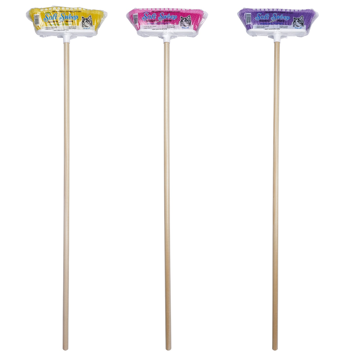 The Original Soft Sweep Magnetic Action Broom Assorted Colors with Natural Finish Wood Handles